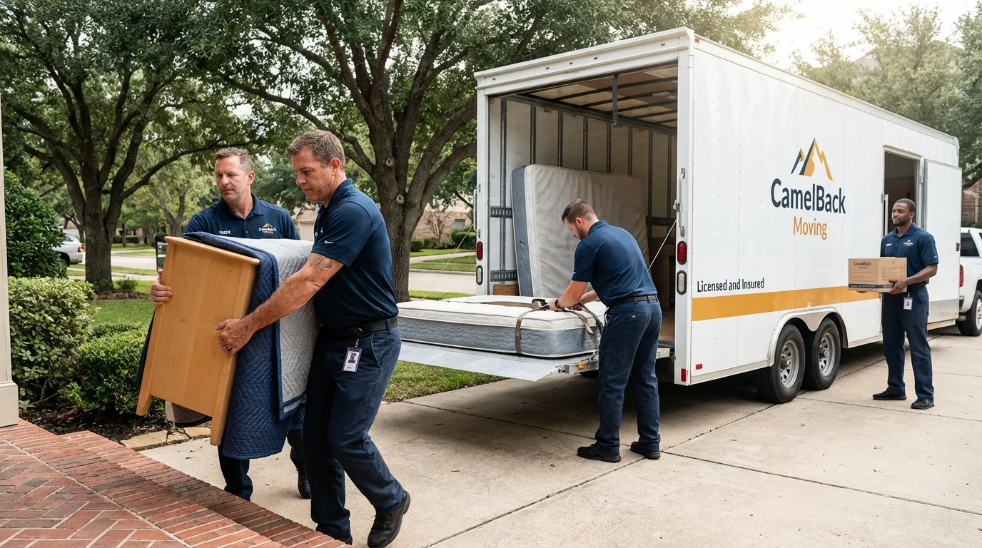 Crew loading residential truck for cross-state move from Meridianville, AL